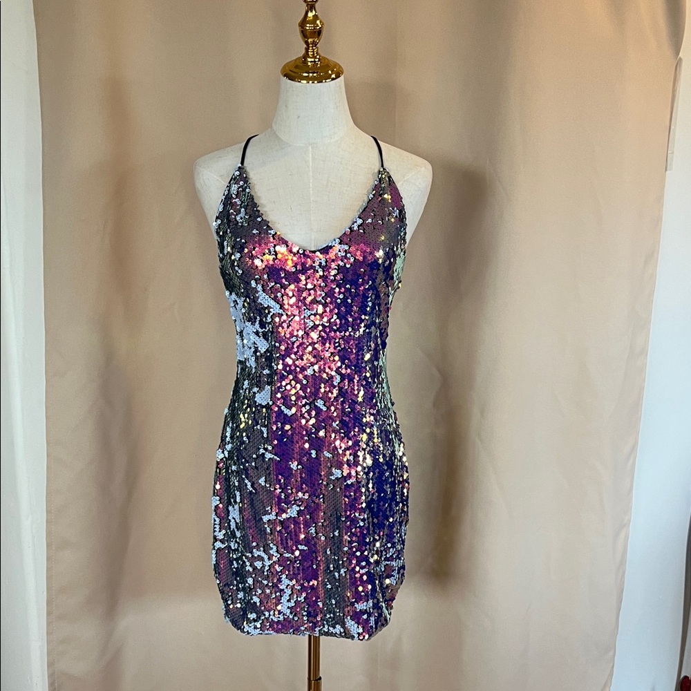 by & by Purple and Silver Sequin Mini Dress